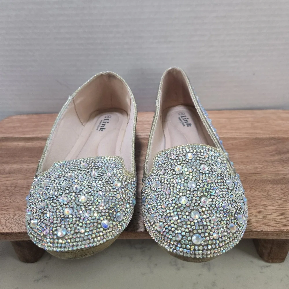Girls Rhinestone Ballet Flats Link Memory Foam Size 3 Sparkly‎ Crystal Dress...